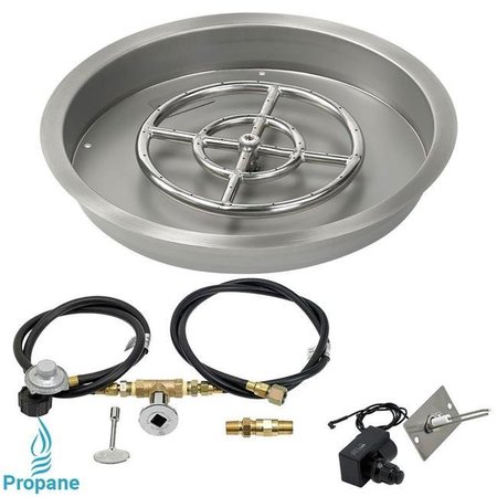 AMERICAN FIREGLASS American Fireglass SS-RSPKIT-P-19 19 in. Round Stainless Steel Drop-In Fire Pit Pan with Spark Ignition Kit - Propane SS-RSPKIT-P-19